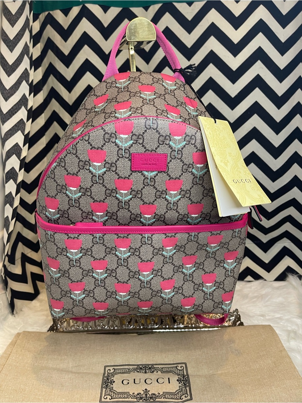 Pristine Gucci x Kim Seung-yeon GG Supreme Tulip Mini Backpack, With Dust Bag